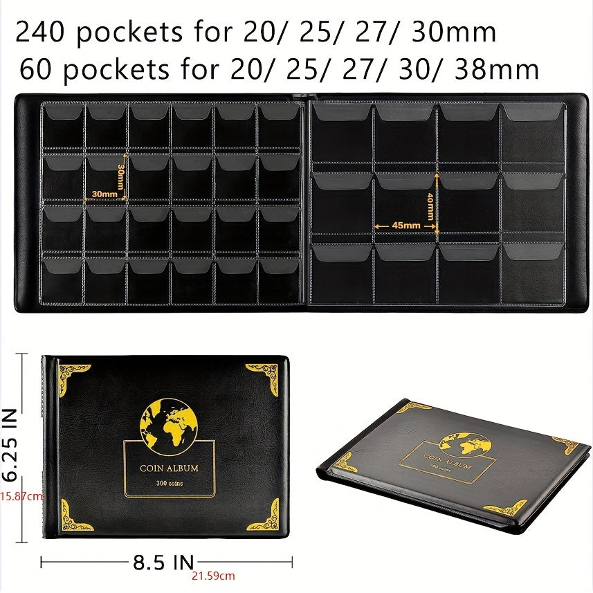 Coin Collection Holder Book 300 Pockets Storage Case Album 20-38mm Coins