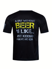 Men's Letter Print Sports T shirt Casual Stretch Round Neck Tee Shirt