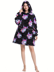 Dog & Star Print Flannel Hooded Wearable Blanket