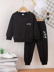 KING Print Toddler Boy's 2pcs Sweatshirt & Sweatpants Set for Kids