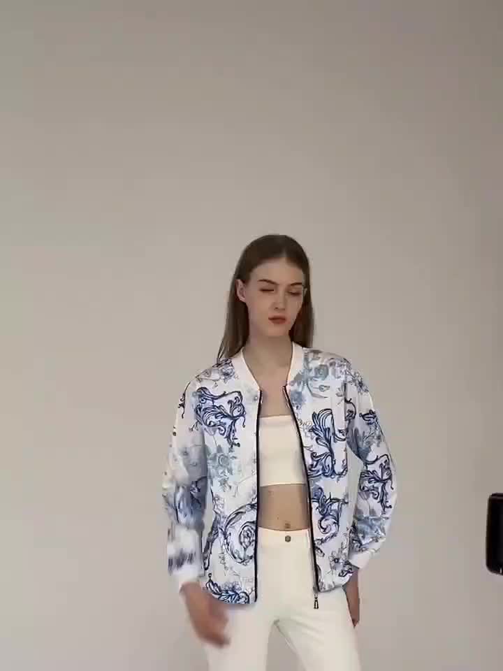 Floral Print Zip Up Jacket Women's Outerwear