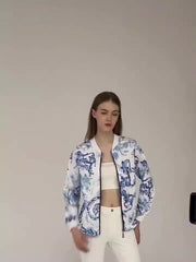 Floral Print Zip Up Jacket Women's Outerwear