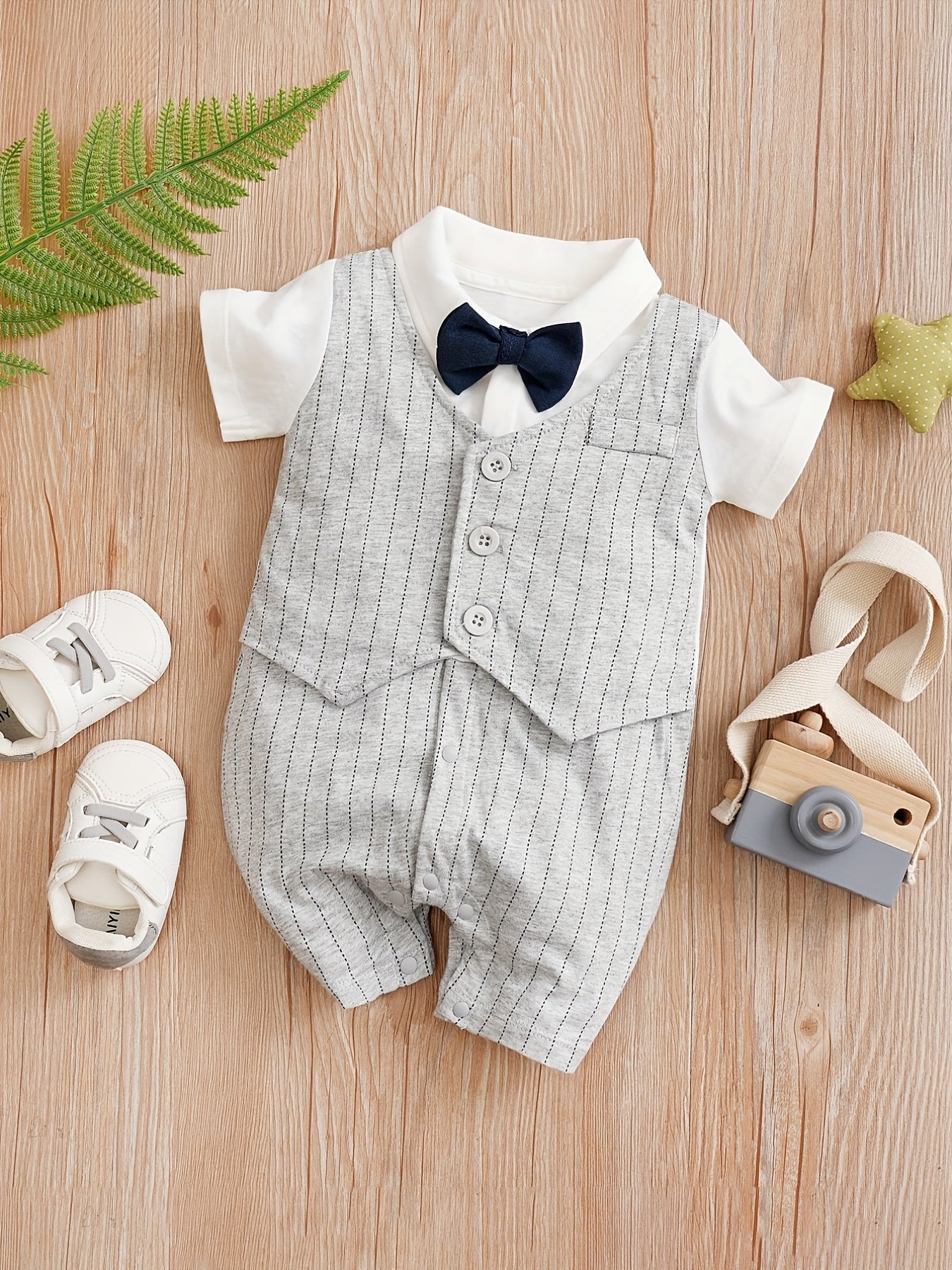 Baby Boys Striped Short Sleeve Gentleman Romper