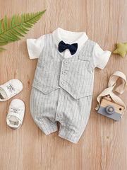 Baby Boys Striped Short Sleeve Gentleman Romper