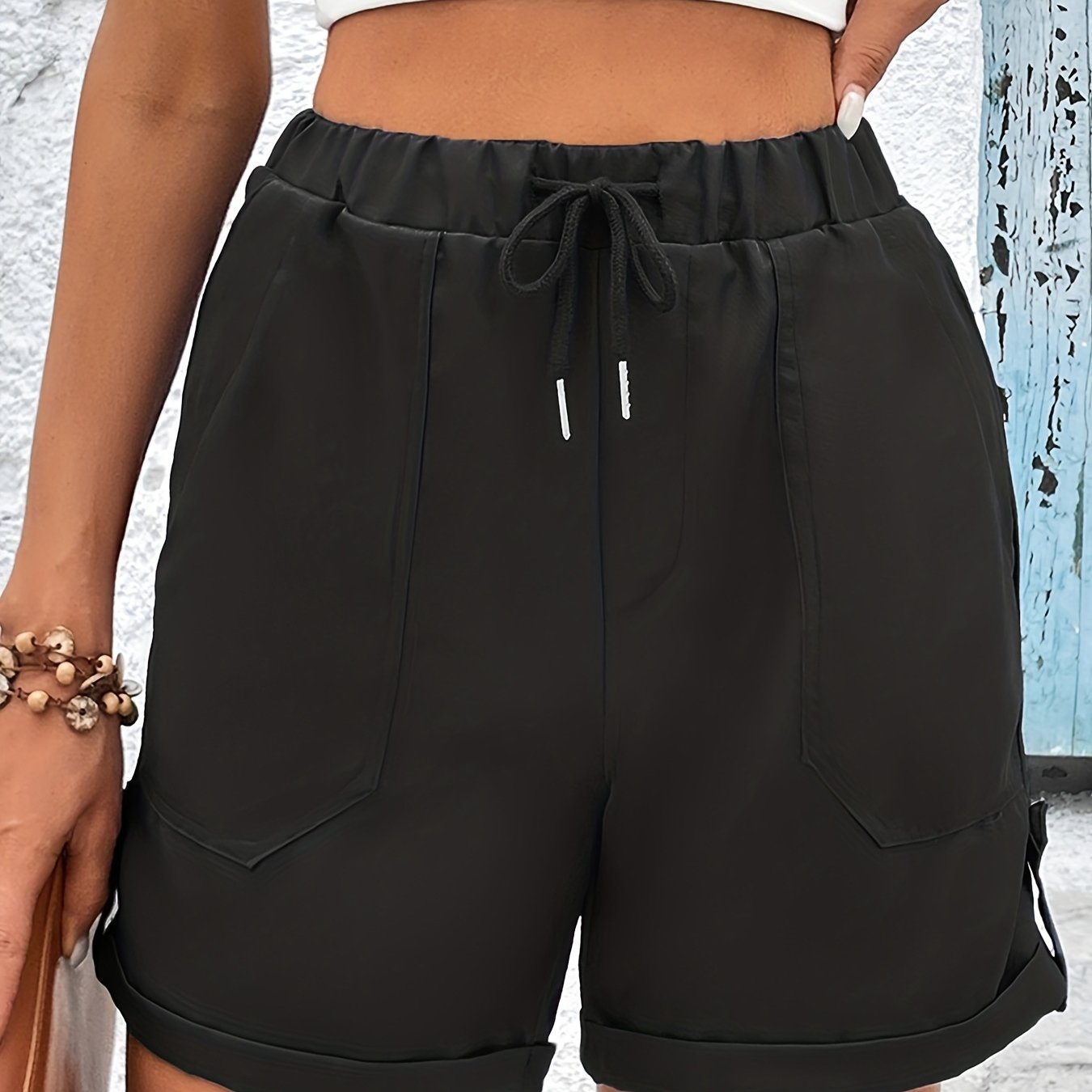 Solid Drawstring Shorts Casual Workout Shorts With Pockets