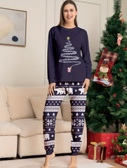 Christmas Tree Pajama Set Long Sleeve Crew Neck Top and Elastic Waistband