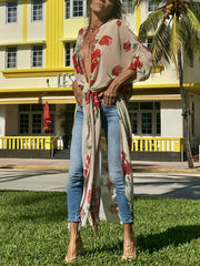 Print Cover Up Shirt Loose Fit Beachwear Women's Swimwear