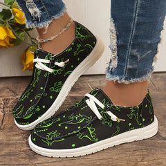 Women's Skateboard Shoes Dinosaur & Star Pattern Flat Lace-up Canvas Shoes