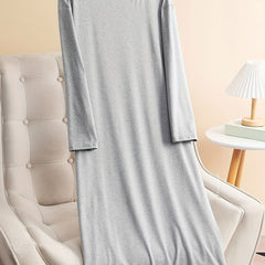 Plus Size Lounge Dress Solid Long Sleeve Round Neck Tee Sleep Dress