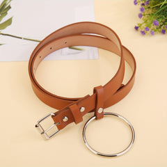 Square Pin Buckle Belt Big Ring Decor Casual Belt for Women