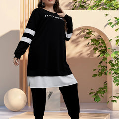 Colorblock Slogan Plus Print 2 Piece Set