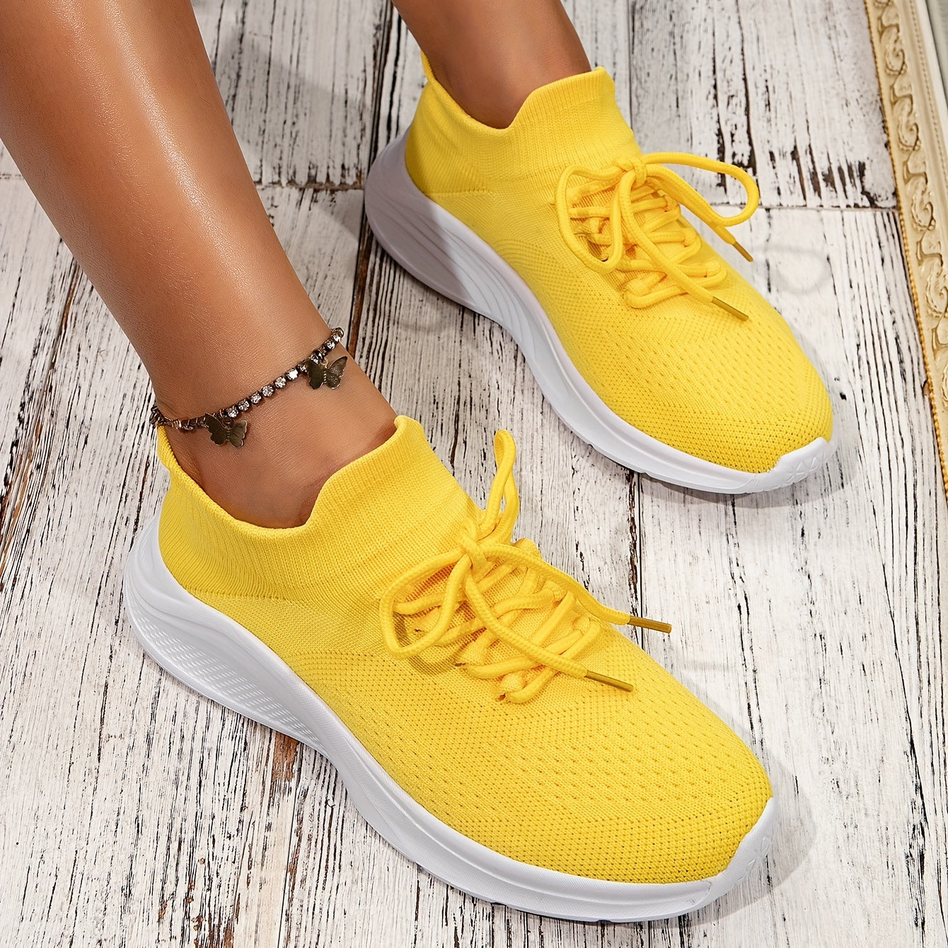 Women's Lace Up Knit Sneakers Green Lightweight Running Shoes