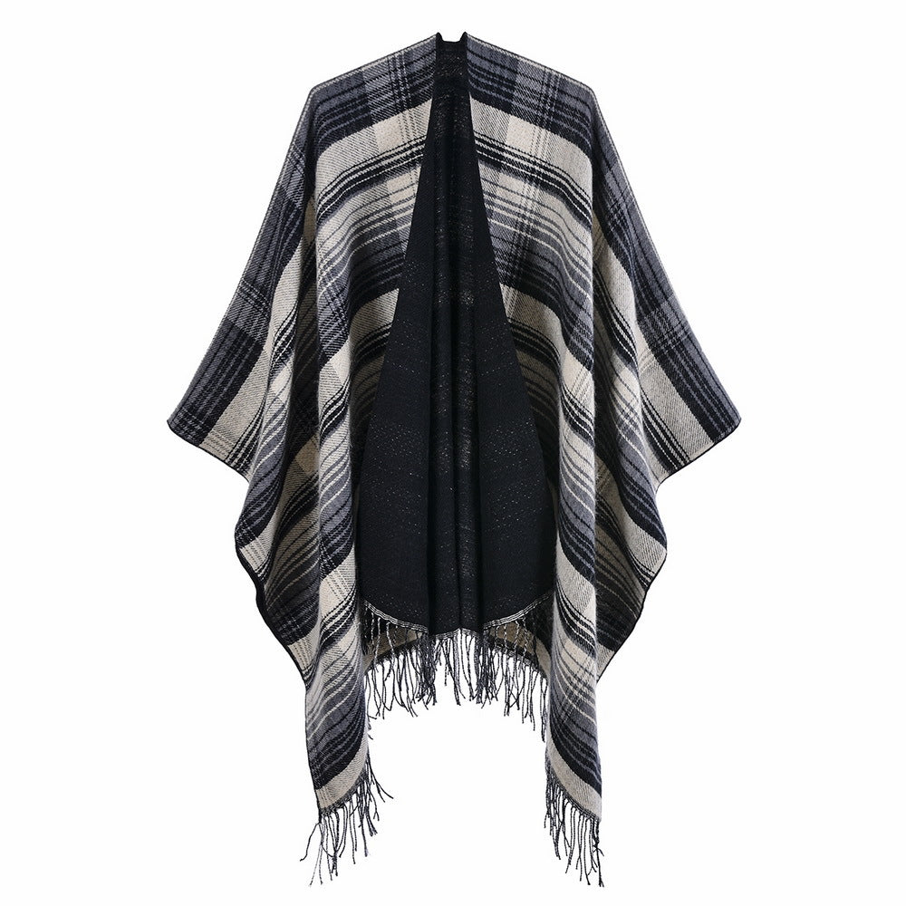 Striped Tassel Shawl Boho Cashmere Wrap Thickened Warm Cape
