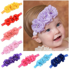 Chiffon Flower Headband Faux Pearl Decorative Hair Accessories for Baby Girls