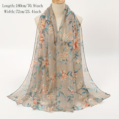 Vintage Voile Flower Print Scarf Classic Windproof Shawl Head Wrap