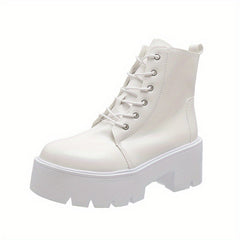 Women's Platform Combat Boots Chunky Heeled Lace Up Ankle Boots