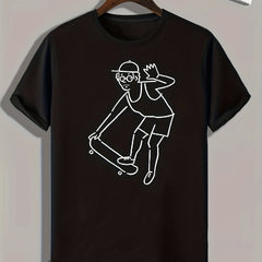 Skateboarder Pattern Print Men's Comfy Sports T-shirt