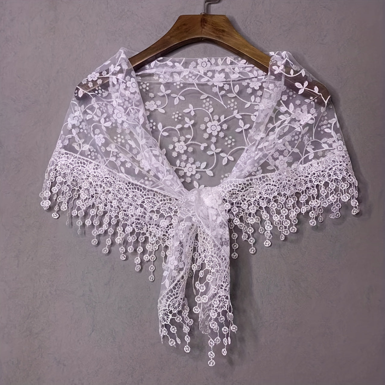 Flower Embroidery Triangle Scarf Tassel Veils Classic Mantilla Head Covering