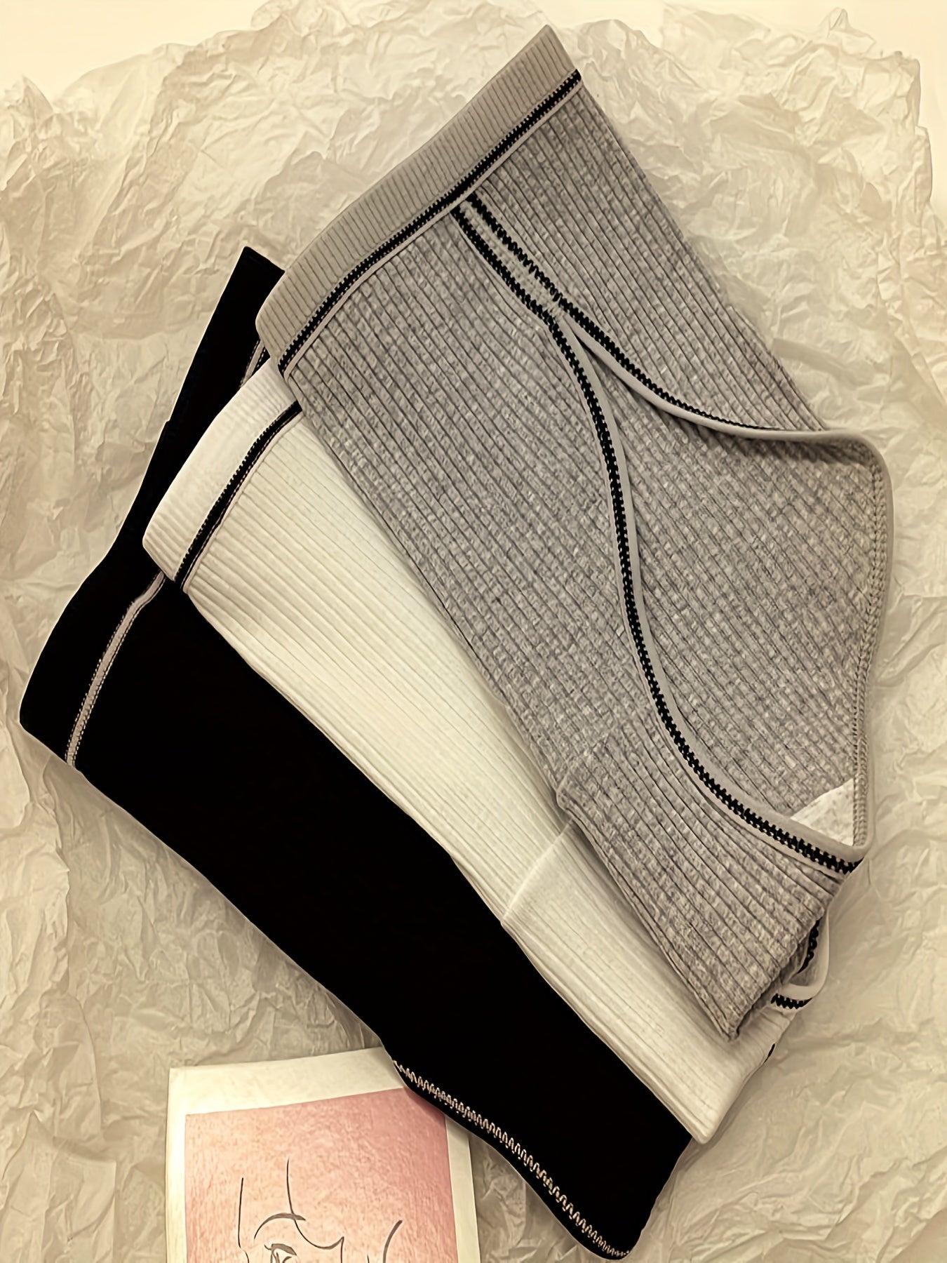 3pcs Ribbed Sports Briefs Mid Rise Stretch Panties