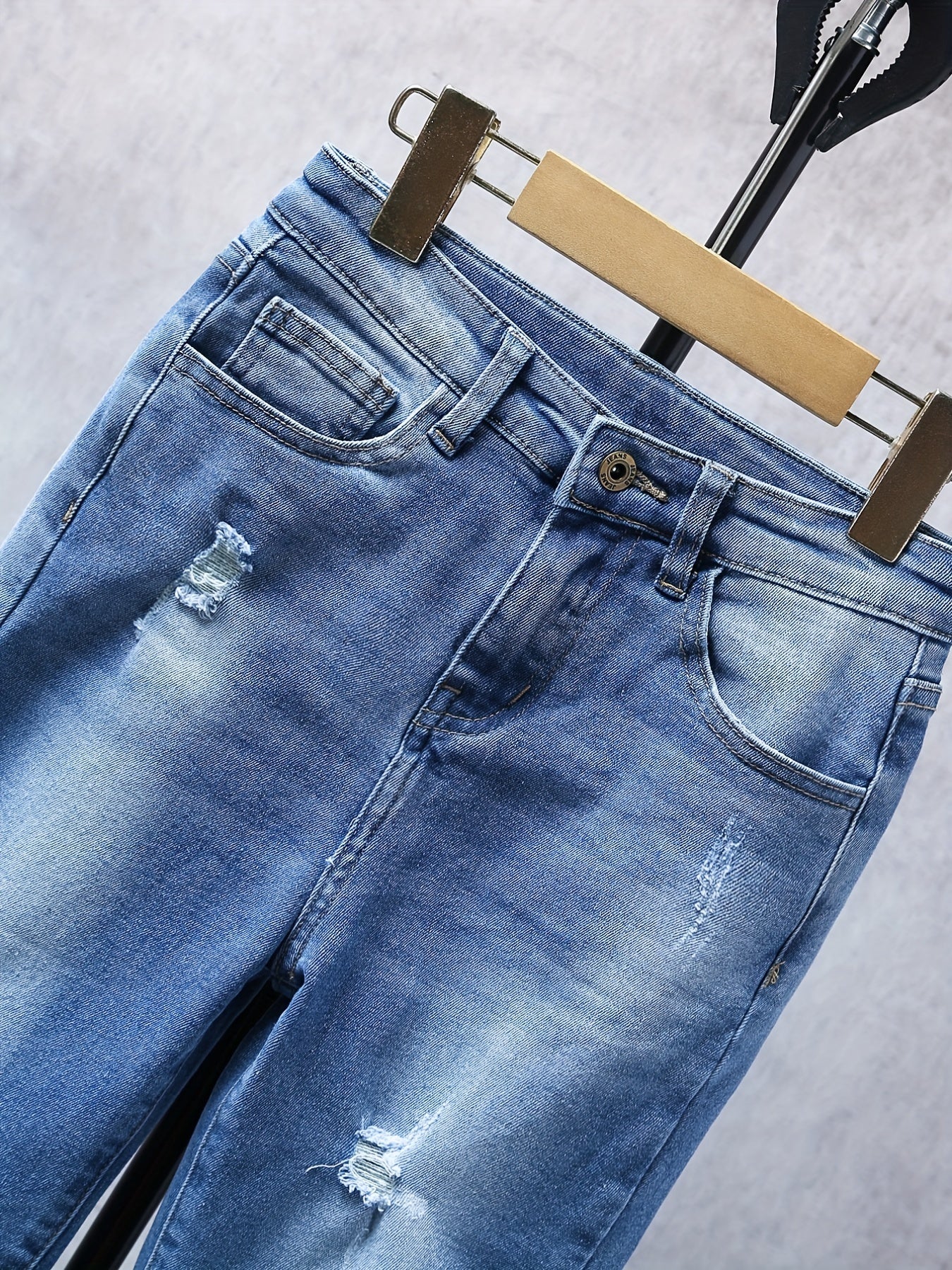 Boys Casual Rip Jeans Straight Leg Stretch Slim Fit Denim Pants