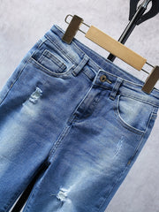 Boys Casual Rip Jeans Straight Leg Stretch Slim Fit Denim Pants