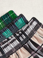 Casual Pajama Shorts Set Women's Plus Plaid Print 3pcs Set