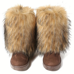 Women's Fluffy Furry Snow Boots Slip On Mid Calf Boots