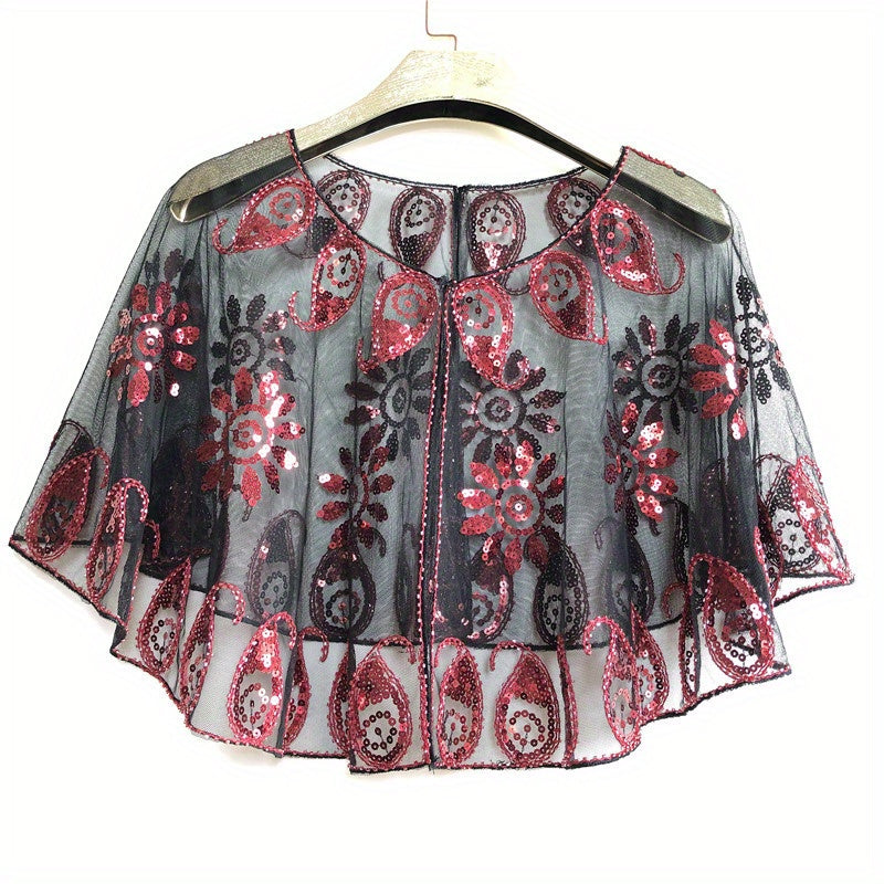 Sunflower Embroidery Shawl Sequin Decor Cape Women Glitter Scarf