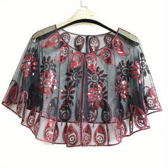 Sunflower Embroidery Shawl Sequin Decor Cape Women Glitter Scarf