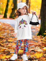 Girl's Unicorn Long Sweatshirt & Leggings Set