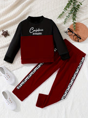 Boy's 2pcs CONFIDENCE Sweatshirt & Sweatpants Set Casual Outfits Kids Spring Fal