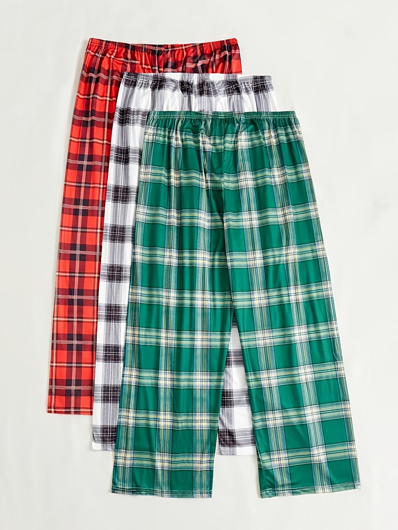 3 Pack Plus Size Casual Pajama Pants Set Women's Plus Plaid Print Elastic Waist