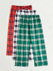 3 Pack Plus Size Casual Pajama Pants Set Women's Plus Plaid Print Elastic Waist