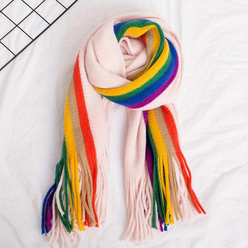 Colorful Winter Scarf With Tassel For Women Thick Shawl Wrap
