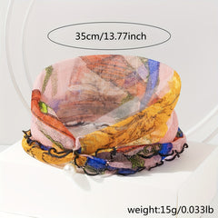 Colorful Striped Ruffle Scarf Neckerchief Faux Pearl Decor Headband