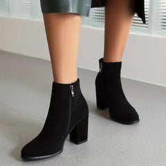 Women's Chunky Heeled Side Zipper Ankle Boots