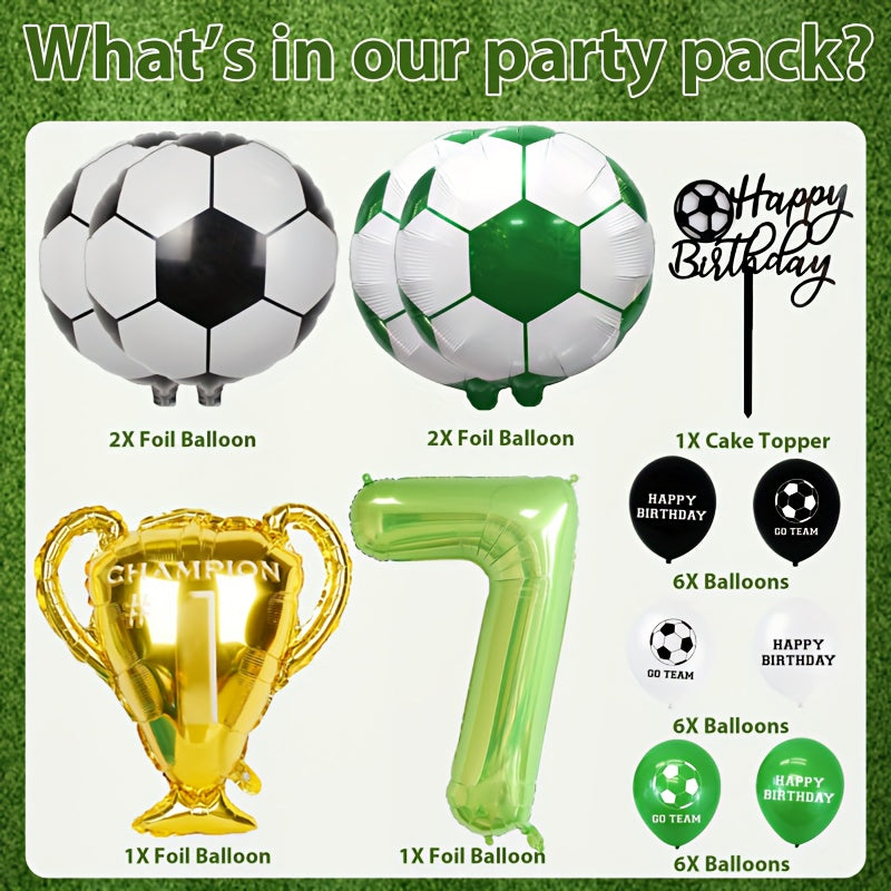 25pcs Football Party Decorations Soccer Balloon Set Cake Topper Number Balloon