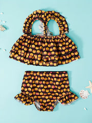 Baby Girls Print Swimsuit Set Ruffle Layered Crop Top Shorts 2pcs