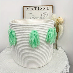 Handcrafted Tassel Cotton Rope Toy Storage Basket for Kids