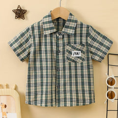 Baby Boys Casual Plaid Short Sleeve Button up Shirt