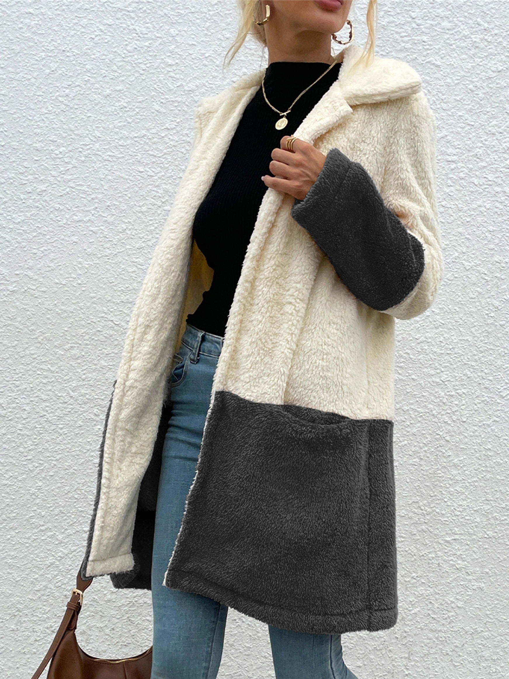 Women's Velvet Lapel Jacket Sweater with Large Pockets
