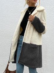 Women's Velvet Lapel Jacket Sweater with Large Pockets