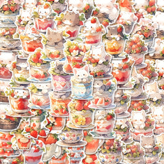54pcs Strawberry Cat Cartoon Stickers Pack - Kids Laptop Luggage