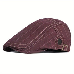Classic Stripe Flat Cap Adjustable Unisex Beret Hat for Spring and Summer