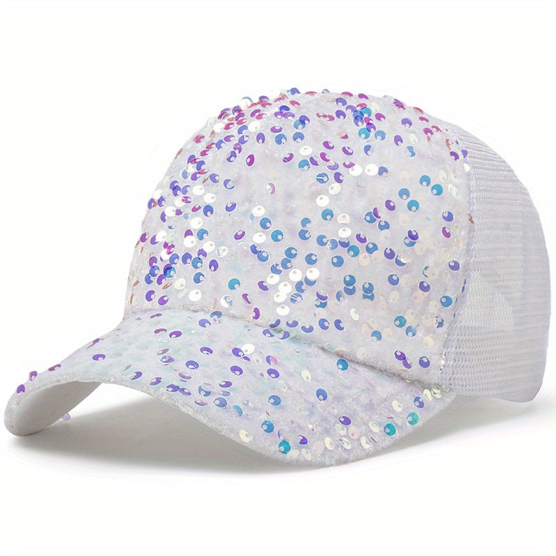Sequin Mesh Baseball Cap Adjustable Trucker Hat Sunscreen Dad Hats For Women