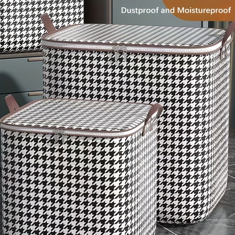 Large Capacity Houndstooth Clothes Storage Bag Dustproof Blanket Handles