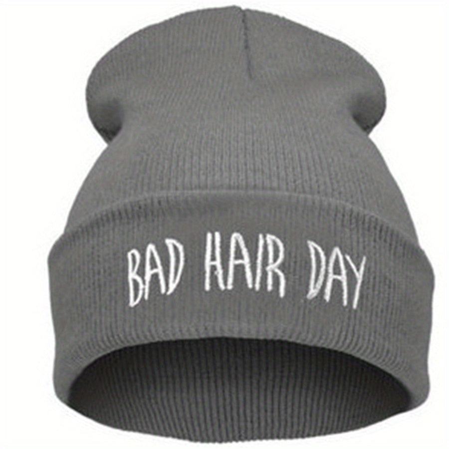 Bad Hair Embroidery Beanie Unisex Knit Hat Windproof Warm Beanies