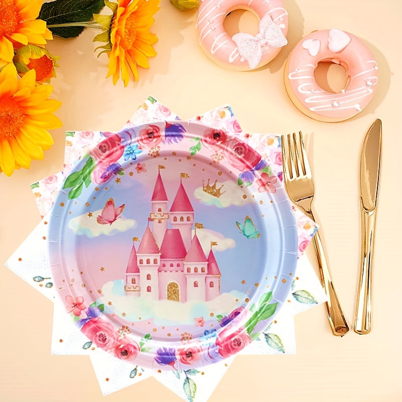 Princess Castle Butterfly Party Set w/ Plates, Napkins & Tablecloth