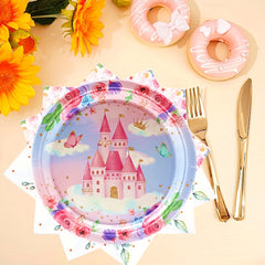Princess Castle Butterfly Party Set w/ Plates, Napkins & Tablecloth