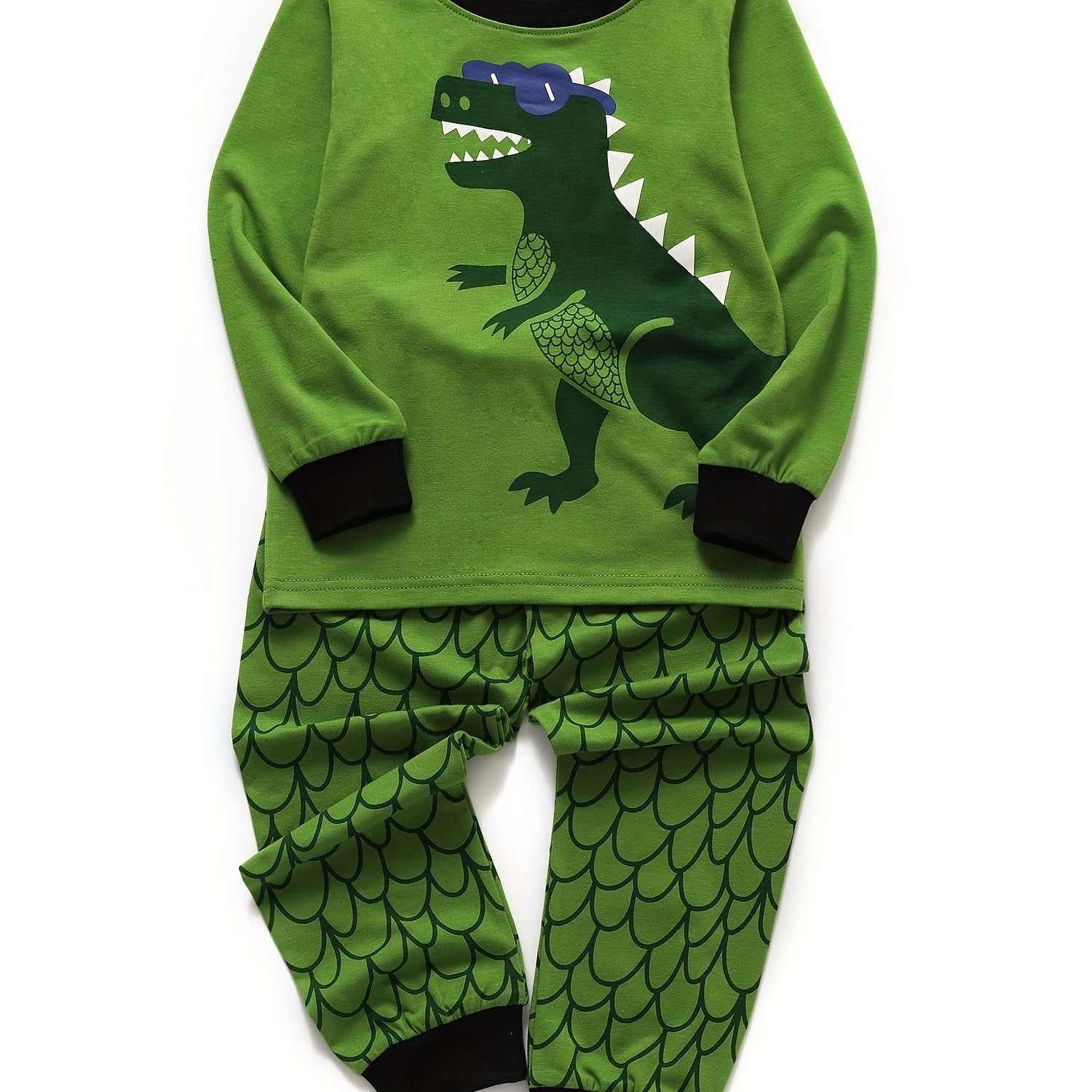 Boys Dinosaur Graphic Print Pajama Set, Long Sleeve Tee & Pants